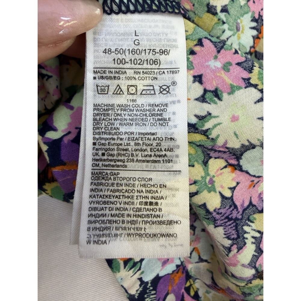 Gap Cotton Maxi Dress Colorful Floral Keyhole Tie Front Women’s L Cottagecore - Picture 12 of 13